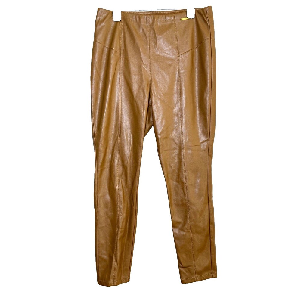 Marc New York Womens Faux Leather Leggings Large Caramel Tan High Rise Capsule